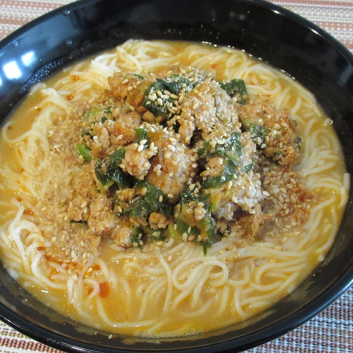 味噌ラーメンのスープを使って！そうめんの担々麺風